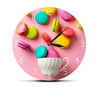 GVOZI Pendule Murale De 30 Cm Macaron Dessert Imprimé Acrylique Tenture Horloge avec Fond Rose Filles Chambre Décor Mur Montre Sweet Food Design