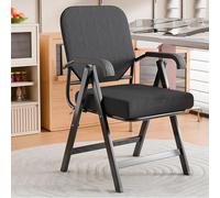 Gvqng Chaise De Bureau Ergonomique Pliable en Maille avec Assise RembourréE, Chaise De Bureau Pliable avec Accoudoirs, Chaises De RéUnion pour Visiteurs,Black 1