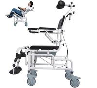 Gvqng Chaise De Douche avec Coussin Moelleux, Chaise De Douche PercéE, avec Assise RembourréE, Dossier, Accoudoirs Relevables, Repose-Pieds, Seau Et Appui-TêTe RéGlable,A