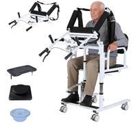 Gvqng Chaise De Transfert Et LèVe-Patient 6-en-1, Fauteuil Roulant De Soins avec LèVe-Patient Hydraulique Portable, Repose-Pieds RéGlable en Hauteur, SièGe Divisé à 180°,Noir