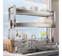 Gvqng éGouttoir à Vaisselle à Placer Au-Dessus De L'éVier, éGouttoir à Vaisselle RéGlable De Grande Capacité pour Plan De Travail De Cuisine, Organisateur D'éVier Peu Encombrant,Double Layer,95cm