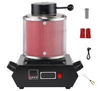 Gvqng Four De Fusion d'or 1000 °C, Four De Fusion éLectrique NuméRique avec Creuset en Graphite, Pince, Cordon d'alimentation Et Gants Isolants, pour Argent, Cuivre Et Aluminium,Rouge,1KG