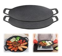 Gvqng Multifonction PoêLe Gril en Pierre MéDicale PoêLe AntiadhéSive, PoêLe à Barbecue CoréEnne, Fonte AssaisonnéE PoêLe à Frire Ronde avec PoignéE Anti-BrûLure,2pcs,L