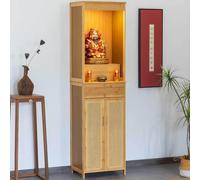 Gvqng Table D'Autel De MéDitation avec Armoire à Porte en Rotin, Autel De PrièRe avec éTagèRe Et Tiroir Coulissants, Estrade SuréLevéE pour Statues Et Offrandes,Natural,60cm/23.6in