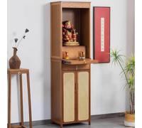 Gvqng Table D'Autel De MéDitation avec Armoire à Porte en Rotin, Autel De PrièRe avec éTagèRe Et Tiroir Coulissants, Estrade SuréLevéE pour Statues Et Offrandes,Marron,40cm/15.7in