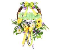 Gvvsjgdbis 1 couronne de marguerites de printemps pour porte d'entrée, planche à ressort décorative avec nœud et feuille verte, couronne de ferme