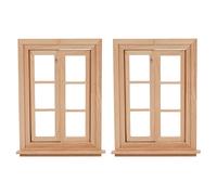 Gvvsjgdbis 2 x 1:12 Miniature Double Fenêtre Cadre en Bois 6 Panneaux et Plaque en Verre Maison de Poupée DIY Double Fenêtre Accessoires