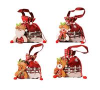 Gvvsjgdbis 4 PCS Cadeaux de Noël pour Poupées, en Tissu Réutilisables, Motifs de Noël en Polyester, Cadeaux Poupées Noël Tricotées, Père Noël, Cerf Poupée.