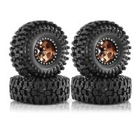 Gvvsjgdbis 4 Pièces 98 mm 1,9 Pouces Jantes en Métal avec Anneau de Verrouillage en Caoutchouc pour Voiture sur 1/10 RC TRX4 D90 D110 pour Axial SCX10, Bronze