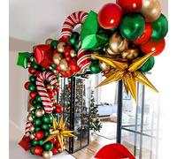 Gvvsjgdbis 4X Ballon de Noël Arc Vert or Boîte Rouge Bonbons Ballons Guirlande Cône Explosion ÉToile Feuille Ballons Décoration de Noël