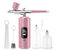 Gvvsjgdbis Aérographe numérique avec compresseur portable pour travaux manuels, aérographe artistique, peinture, stylo aérographe rose