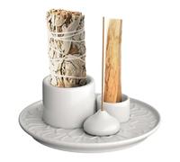 Gvvsjgdbis Bougeoir 4 en 1 pour encens et bougie - Porte-encens en céramique pour salle de méditation, blanc