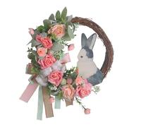Gvvsjgdbis Couronne de Pâques pour décoration de porte d'entrée, œuf de Pâques, guirlande de fleurs de lapin pour porte d'entrée, décoration artistique, porte de printemps, mur, fenêtre, facile à