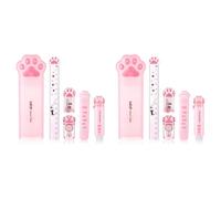 Gvvsjgdbis Ensemble de papeterie en forme de chat mignon, 12 pièces, kit de papeterie Kawaii chat, taille-crayon, gomme rétractable, règle de correction