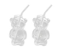 Gvvsjgdbis Ensemble de tasses en ligne de 2 pièces en forme d'ours pour restaurant de célébrités, tasse à café, tasse à eau en verre de dessin animé mignon avec paille, ensemble familial