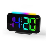 Gvvsjgdbis Horloge numérique LED RVB avec éclairage ambiant, lampe de nuit, affichage électronique de l'heure, horloge de bureau facile à utiliser -B
