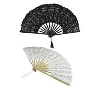 Gvvsjgdbis Lot de 2 éventails pliants faits à la main en dentelle de coton pour décoration de mariage (beige et noir)