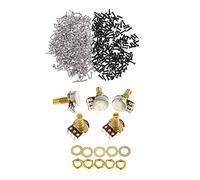 Gvvsjgdbis Lot de 200 vis de montage pour pickguard de basse et guitare - Argenté et noir - 5 potentiomètres de volume audio - Contrôle du volume - Commutateur A500K - Potentiomètres coniques dorés