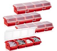 Gvvsjgdbis Lot de 4 boîtes de rangement divisées en plastique avec verrous et compartiment - Rouge