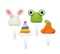 Gvvsjgdbis Lot de 4 chapeaux pour hamster et petits animaux avec sangle réglable en tricot à la main grenouille arc-en-ciel carotte petits chapeaux faciles à utiliser haute qualité