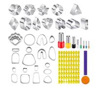 Gvvsjgdbis Lot de 61 outils d'argile, 51 formes en acier inoxydable avec 8 emporte-pièces en forme de cercle, 2 tampons à lettres, fabrication de bijoux