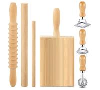 Gvvsjgdbis Lot de 7 outils de fabrication de pâtes, planche à gnocchi en bois avec tampon à raviolis et rouleau à pâtisserie, machine à pâtes pour pâtes faites maison