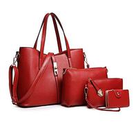 Gvvsjgdbis PU cuir sac a main + epaule de sac de femmes de la mode + porte-monnaie + carte 4pcs Vin rouge