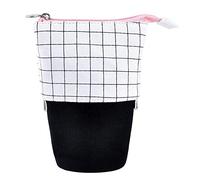 Gvvsjgdbis Stand Up Telescopic Pencil Holder Transformer Pen Box Cartoon Cute Papeterie Bag pour Students (Noir et Blanc Grid)