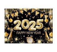 Gvvsjgdbis Toile de Fond de Bonne Année 2025 Toile de Fond Noire et Dorée Bonne Année 6,88 X 4,92 Pieds Décorations de Bonne Année Affichage Mural