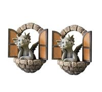 Gvvsjgdbis W110 Lot de 2 décorations de jardin en résine avec petit dragon
