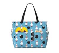 GVYGVY Grand sac de plage pour femme résistant au sable - Imprimé boule de bowling lumineuse - Sac fourre-tout d'été pour voyage et travail avec fermeture éclair