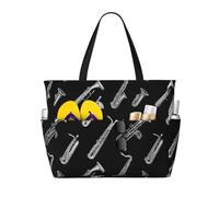 GVYGVY Grand sac de plage pour femme résistant au sable - Imprimé saxophone vintage blanc - Sacs fourre-tout d'été de voyage avec fermeture éclair
