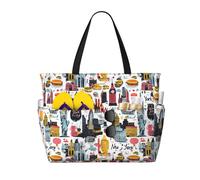 GVYGVY Grand sac de plage pour femme résistant au sable - Imprimé scène de rue de New York City - Sacs fourre-tout d'été pour voyage et travail avec fermeture éclair