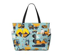 GVYGVY Grand sac de plage pour femme résistant au sable - Imprimé véhicule de construction moderne - Sacs fourre-tout d'été de voyage de travail avec fermeture éclair