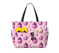 GVYGVY Grand sac de plage pour femme résistant au sable - Motif boule disco cowgirl avec fermeture éclair