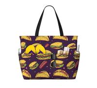 GVYGVY Grand sac de plage pour femme résistant au sable - Sac fourre-tout avec fermeture éclair pour hamburger et jambon