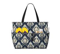 GVYGVY Grand sac de plage pour femme résistant au sable - Sac fourre-tout vintage à imprimé floral damassé avec fermeture éclair