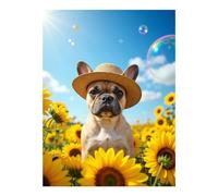 GVYGVY Kit de peinture diamant pour adultes - Chien avec chapeau dans un champ de tournesol à faire soi-même - Kit de peinture diamant sans cadre pour adultes débutants - 30,5 x 40,6 cm pour