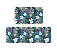 GVYGVY Lot de 2 tapis de cuisine antifatigue pour le sol, motif fleurs blanches, cerisiers, tapis de couloir lavable et antidérapant pour bureau, salle de bain, buanderie, décoration d'intérieur et