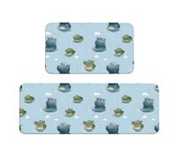 GVYGVY Lot de 2 tapis de cuisine antifatigue pour le sol, motif hippopotame imprimé crocodile, lavable, antidérapant, tapis de sol pour bureau, salle de bain, buanderie, décoration d'intérieur et