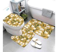 GVYGVY Lot de 3 tapis de salle de bain doux, absorbants, antidérapants et lavables, motif tulipes blanches, tapis de contour pour abattant de toilette, tapis de contour pour salle de bain, baignoire