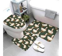 GVYGVY Lot de 3 tapis de salle de bain - Imprimé d'oie cool cravate - Tapis de bain absorbant, antidérapant et lavable - Housse de couvercle de toilette en forme de U - Tapis de contour doux pour