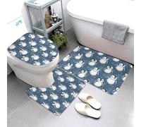 GVYGVY Lot de 3 tapis de salle de bain - Imprimé pingouins mignons - Absorbants, antidérapants et lavables - Housse pour abattant de toilette en forme de U - Tapis de contour doux pour salle de bain