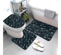 GVYGVY Lot de 3 tapis de salle de bain - Imprimé requins foncés - Absorbant, antidérapant et lavable - Housse de couvercle de toilette en forme de U - Tapis de contour doux pour salle de bain