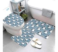 GVYGVY Lot de 3 tapis de salle de bain - Motif pingouin et neige - Absorbant, antidérapant et lavable - En forme de U - Doux - Pour salle de bain, baignoire, toilettes