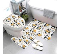 GVYGVY Lot de 3 tapis de salle de bain - Motif pingouin mignon - Absorbant, antidérapant et lavable - Housse de couvercle de toilette en forme de U - Tapis de contour doux pour salle de bain