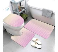 GVYGVY Lot de 3 tapis de salle de bain - Tapis de bain doux, absorbant, antidérapant et lavable - Motif grille rose ombré