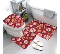 GVYGVY Lot de 3 tapis de salle de bain - Tapis de bain doux, absorbant, antidérapant et lavable - Motif imprimé gingembre rouge et blanc