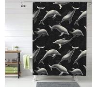 GVYGVY Rideau de douche en tissu pour salle de bain - 152,4 x 183 cm - Rideau de douche opaque avec crochets - Motif dauphins noirs