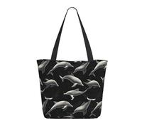 GVYGVY Sac fourre-tout de voyage pour femme - Sac à main léger avec imprimé dauphins noirs pour infirmière, plage, grand sac à main tendance avec fermeture éclair